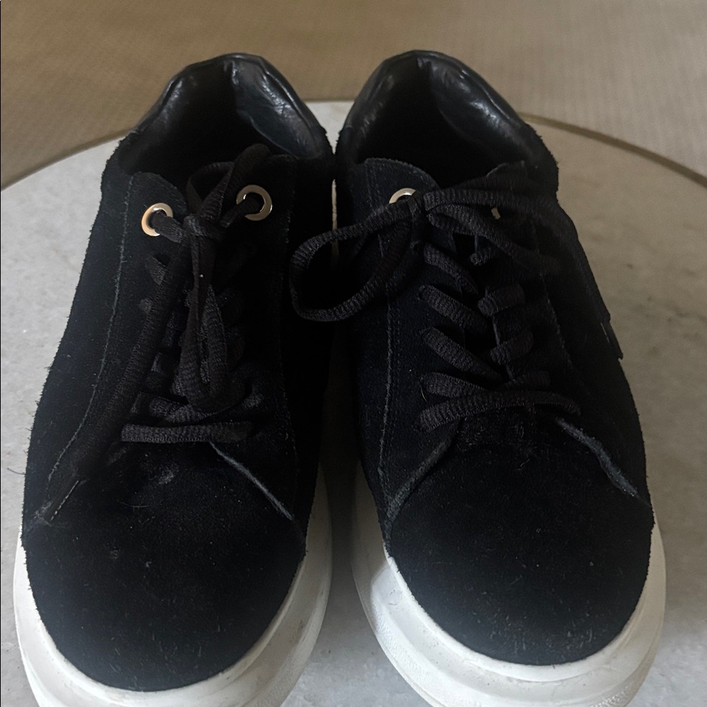 Women’s platform Black Suede Sneakers with White Soles
